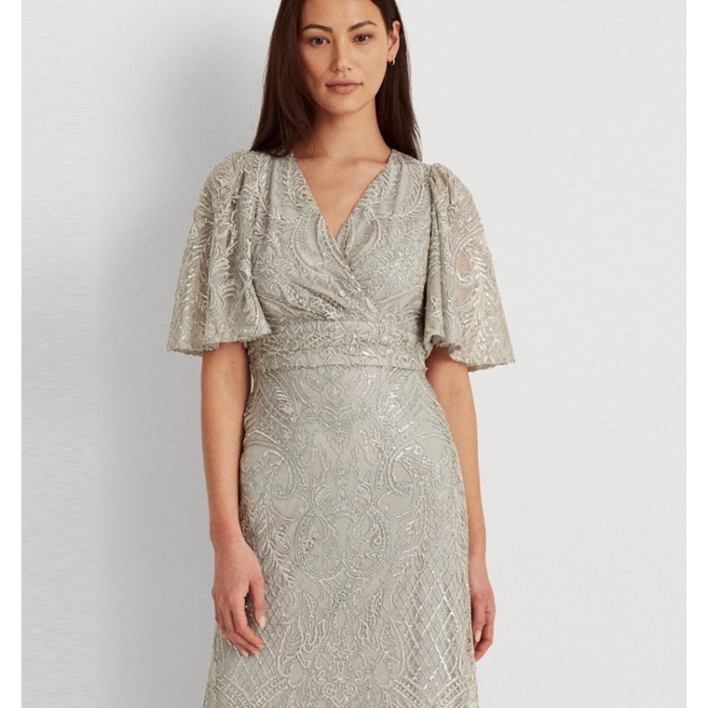 Silver Sequence Gown With Short Sleeves - image 6